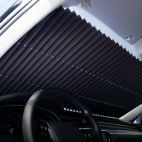Pleated Retractable Windshield Sunshade — UV Protection & Heat Reduction