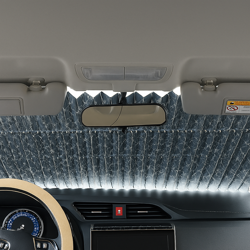Pleated Retractable Windshield Sunshade — UV Protection & Heat Reduction