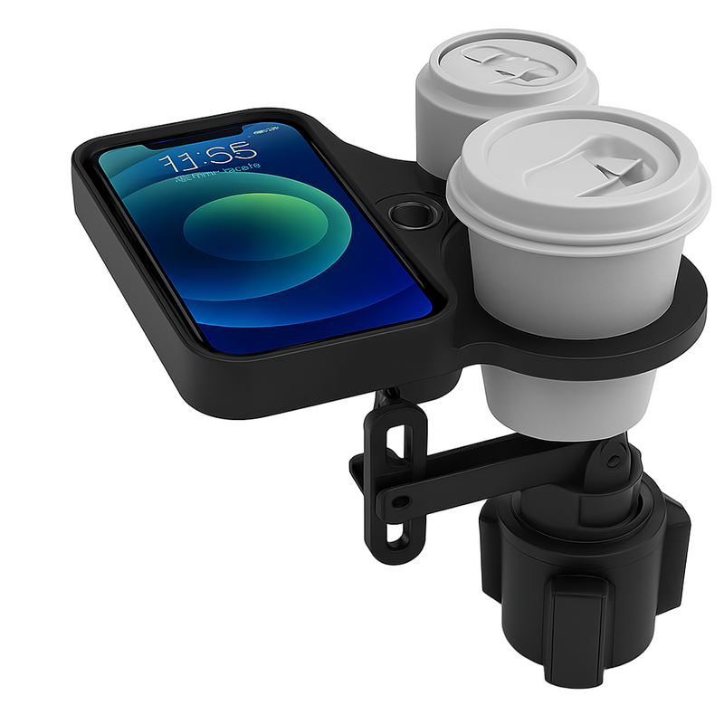 Wireless Charging Cup Holder Station — Dual Cup Holders & Adjustable Mount