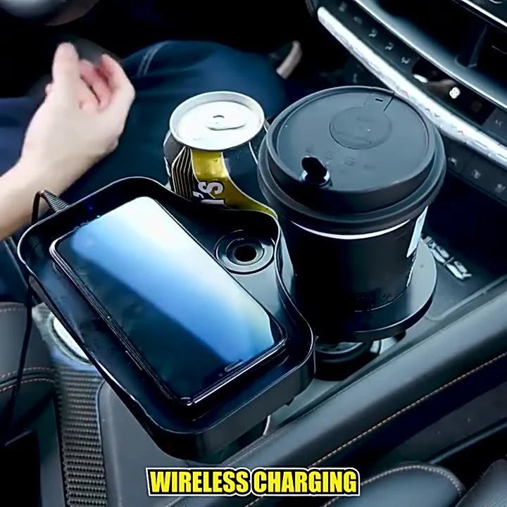 Wireless Charging Cup Holder Station — Dual Cup Holders & Adjustable Mount