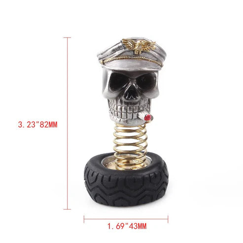 Pilot Skull Bobble Ornament — Spring‑Mounted Dashboard Decoration