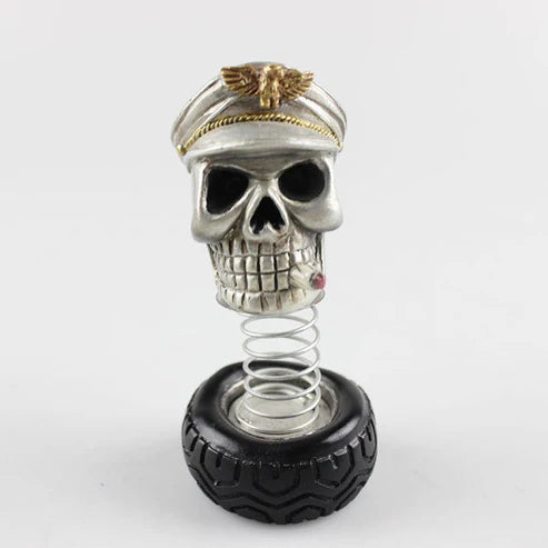 Pilot Skull Bobble Ornament — Spring‑Mounted Dashboard Decoration