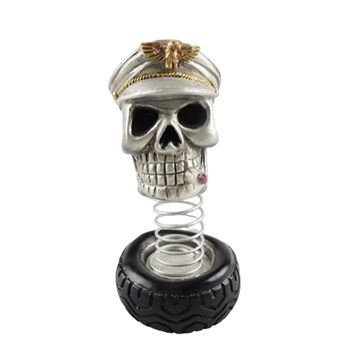 Pilot Skull Bobble Ornament — Spring‑Mounted Dashboard Decoration